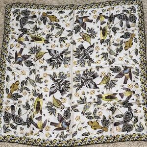 NEW ECHO  35" silk square scarf in cream and green birds nature
